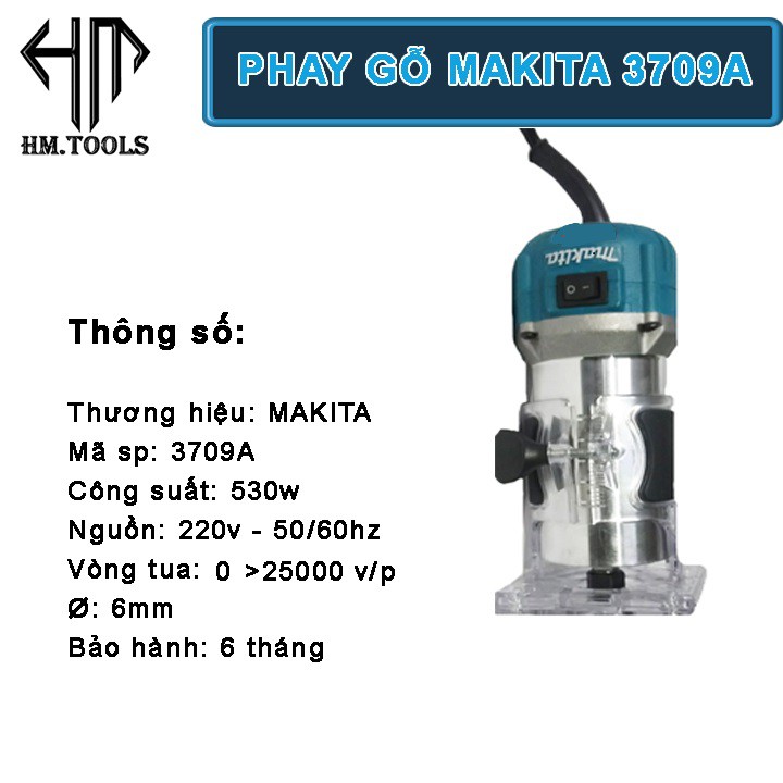 Máy Soi Gỗ Cầm Tay 6mm Makita 3709A - Máy phay gỗ , soi mộng gỗ , tạo rãnh gỗ Makita