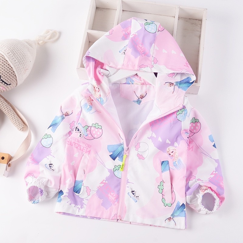 Áo gió trẻ em, áo khoác mùa đông cho bé gái Elsa Ngựa Pony Kỳ lân Thỏ tím Mèo dễ thương Xu Xu Kids size từ 13kg đến 28kg