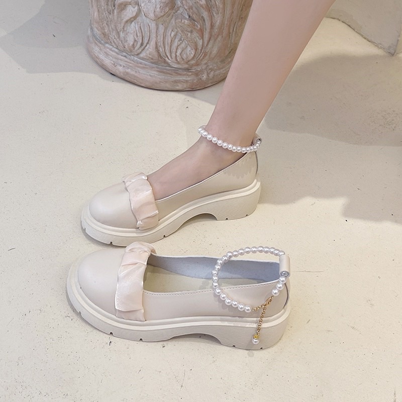Giày Lolita viền ren Nữ Quai Ngọc , Giày Búp Bê Nữ Phong Cách Hàn Quốc tiểu thư xinh đẹp giá rẻ FLORA G15