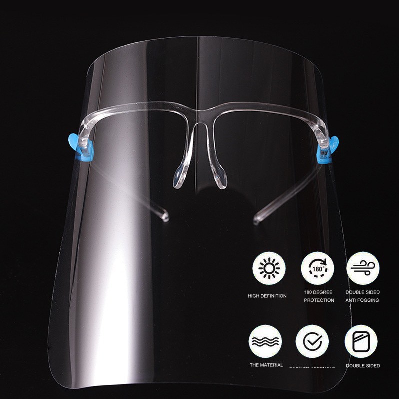 Kính Chống Giọt Bắn Bảo Hộ Kính Face Shield Chắn Chống Dịch, Bộ gồm tấm kính PET trong suốt và gọng kính