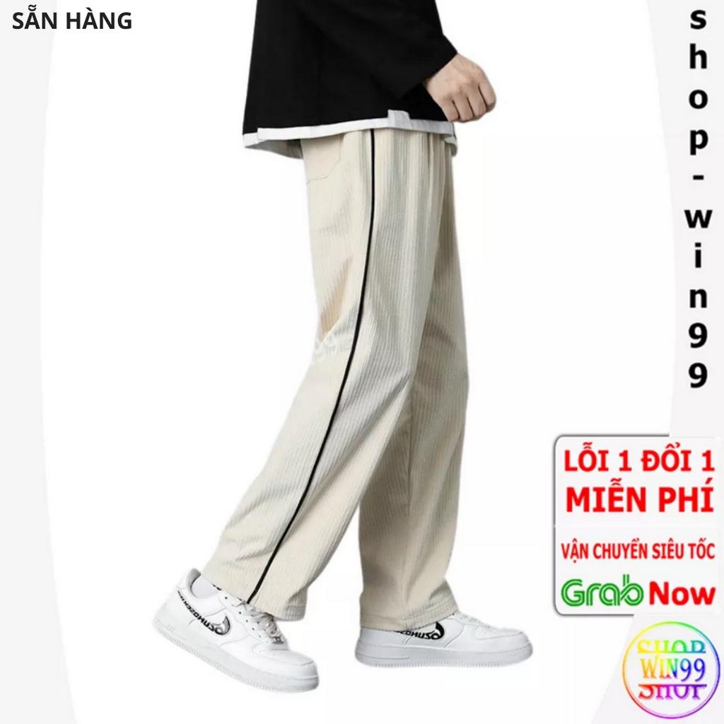 Quần Nhung Phối Viền Nam Nữ - Quần Nhung Nam Kiểu Ống Rộng Dáng Suông Không Bai