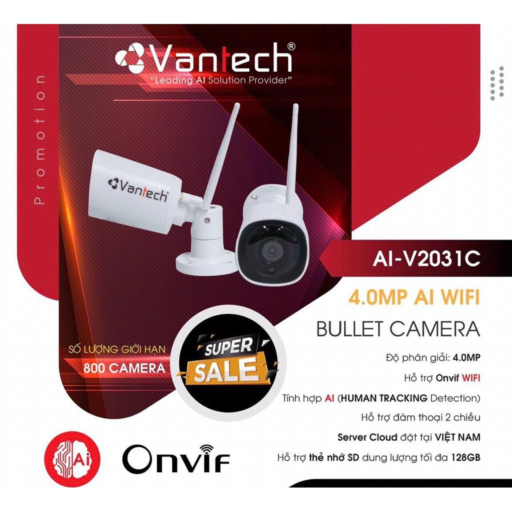 [Chính hãng] CAMERA bullet wifi cực nét full HD 4.0MP - Chính hãng Vantech AI-V2031C