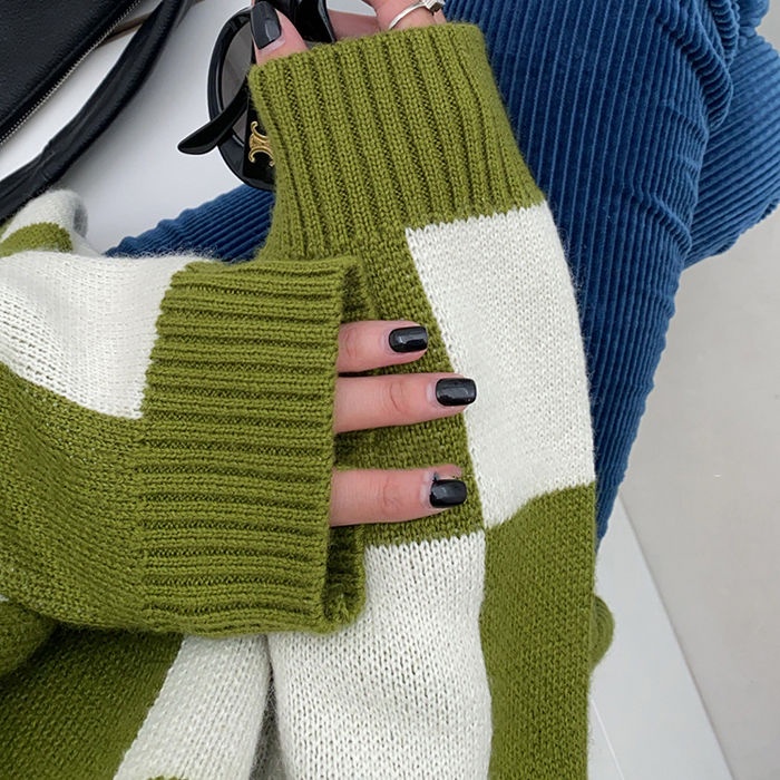 Áo sweater tay dài họa tiết kẻ sọc thời trang thu đông mới 2021