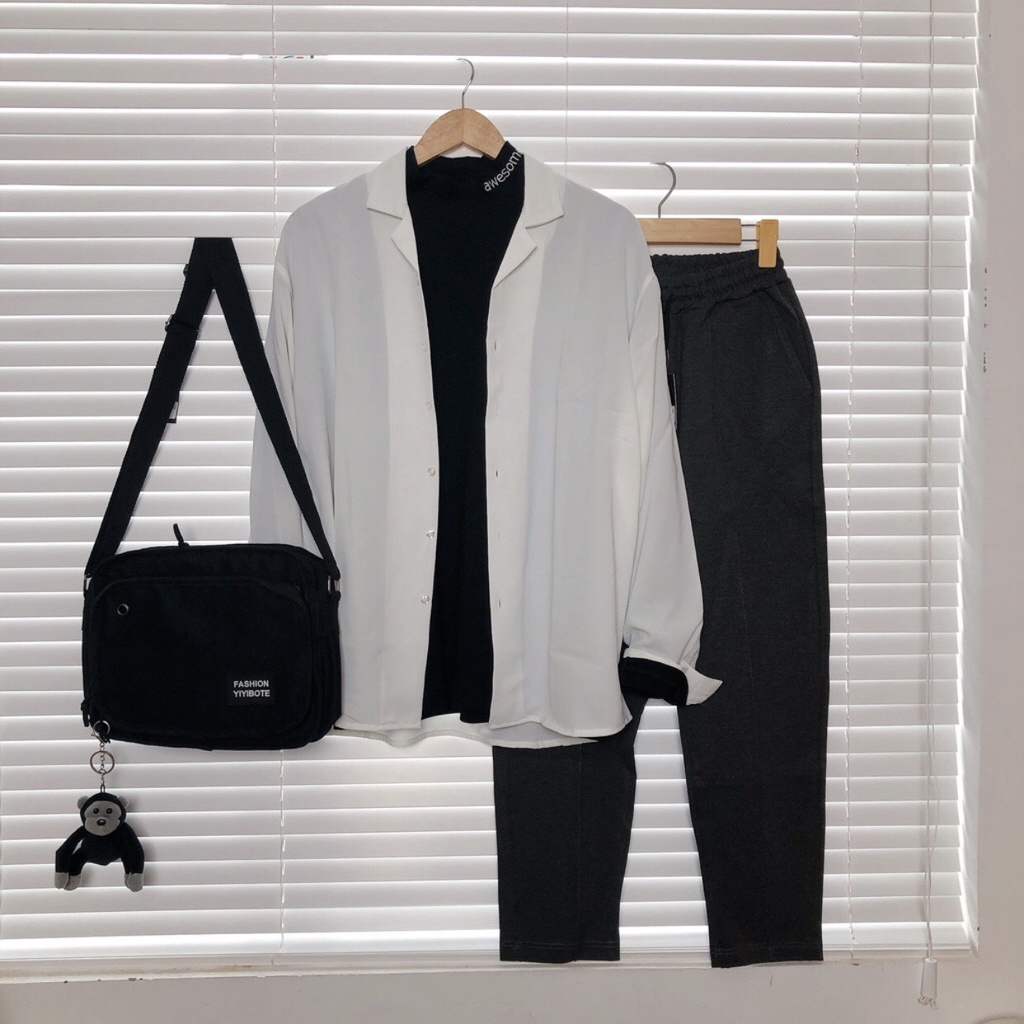 Áo sơ mi nam nữ Pijama Jiang Store - Áo sơ mi cổ vest Unisex dài tay chất mềm mịn