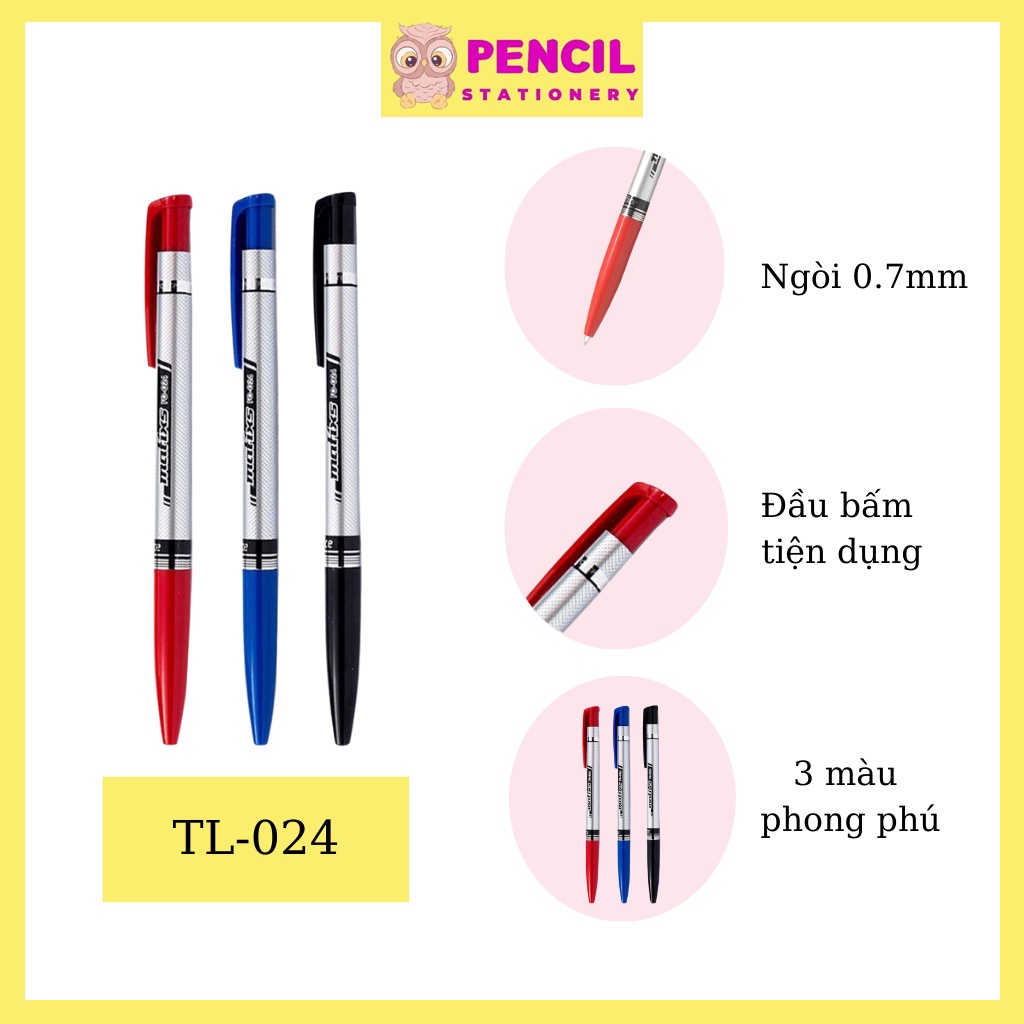 Bút Bi Thiên Long FO-03, TL-08/023/024/025 Ngòi 0.5mm 0.7mm 0.8mm, Bút Gel Mực Nước Xanh Đen Đỏ Cho Học Sinh, Văn Phòng