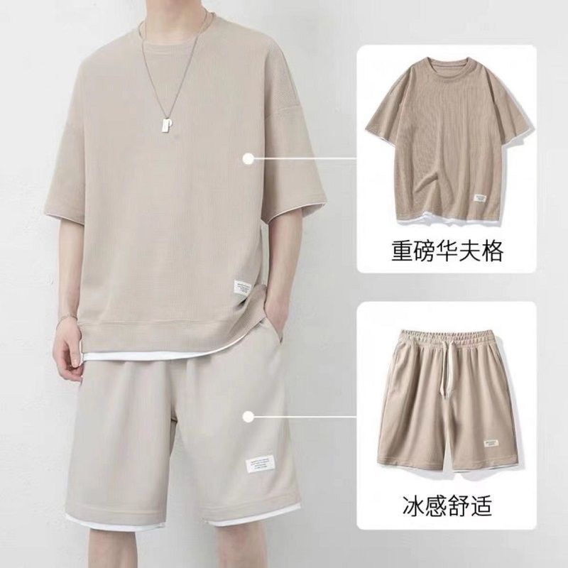Bộ Đồ Thể Thao Áo Thun Tay Ngắn Phối Quần Short Vải Lụa Lạnh Thời Trang Mùa Hè Cho Nam Plus Size