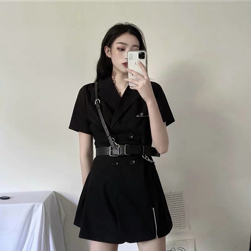 Set váy vest đen kèm 3 phụ kiện