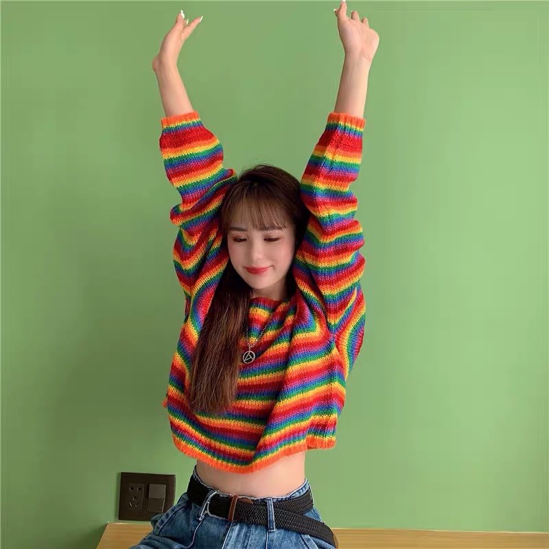 áo len cầu vồng dáng thụng - crotop