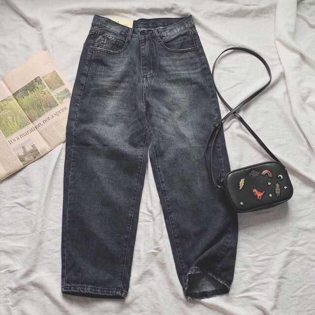 Quần baggy jean xám đen wash 3036, kèm hình thật mẫu mặc | BigBuy360 - bigbuy360.vn