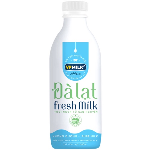 10 chai Sữa tươi thanh trùng VPMilk Đà Lạt Fresh Milk - Không Đường dành cho mọi lứa tuổi ( 200ml - 450ml - 950ml - 2000