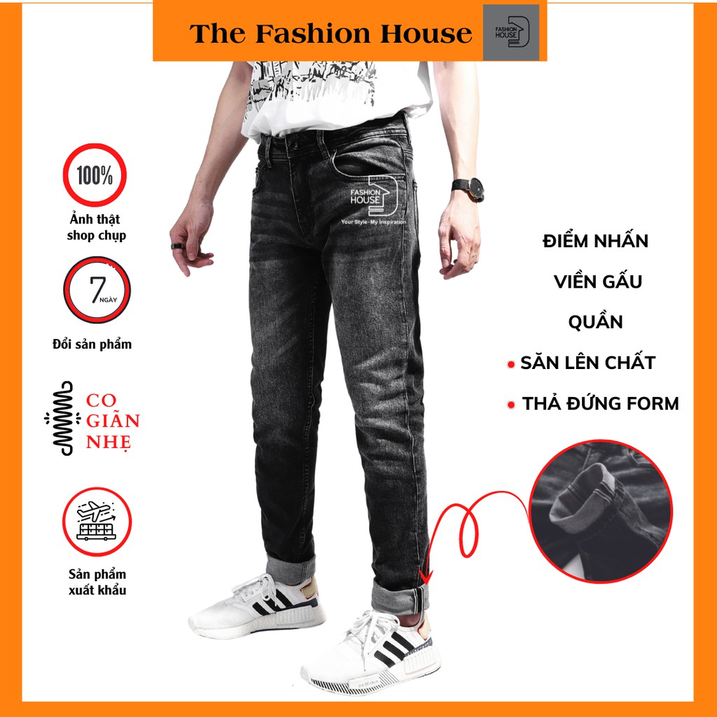 Quần jean nam đen xám quần bò nam đen xám quần jean nam cao cấp quần jean nam chất bò The Fashion House M020