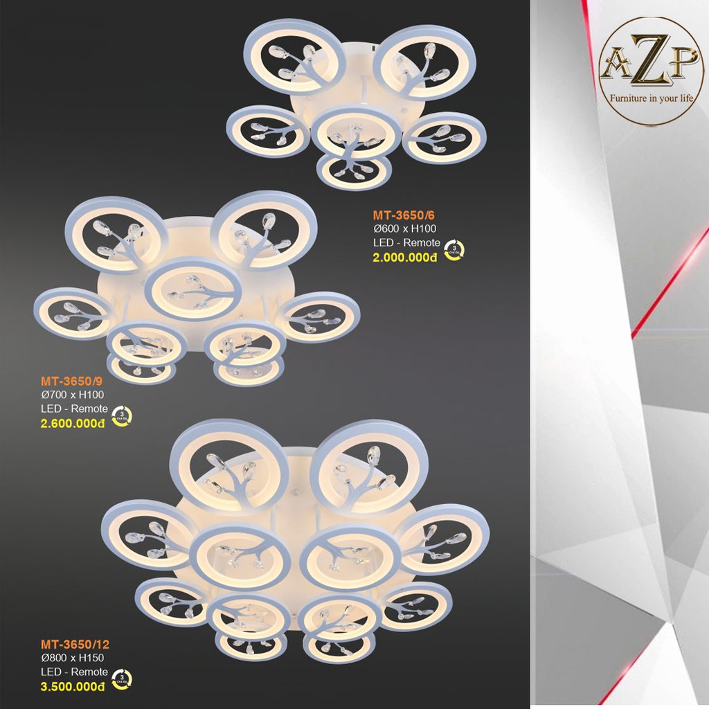 Đèn Ốp Trần - Đèn LED Ốp Trần - Đèn Mâm Ốp Decor 12 Hoa Pha Lê NT031 -3 Chế Độ Ánh Sáng - Điều Khiển Từ Xa