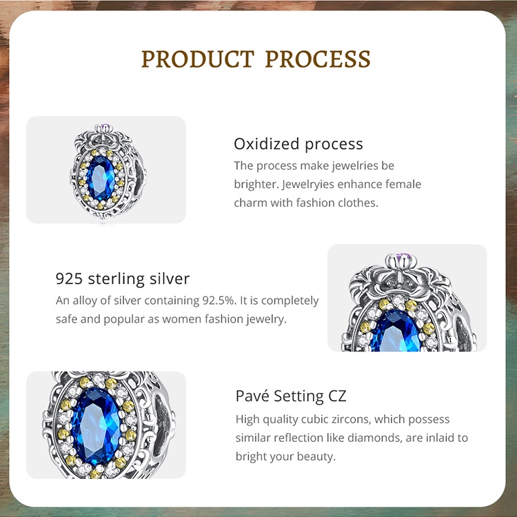 Hạt xỏ BAMOER bằng bạc 925 đính đá sapphire giả trang trí đồ trang sức thời trang