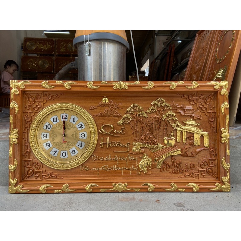 tranh đồng hồ treo tường gỗ gõ đỏ cao cấp