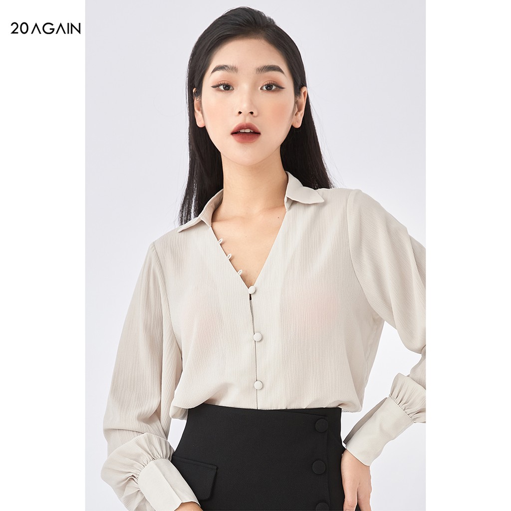 Áo sơ mi công sở cổ tim 20AGAIN thanh lịch, trẻ trung ASA1893 | BigBuy360 - bigbuy360.vn
