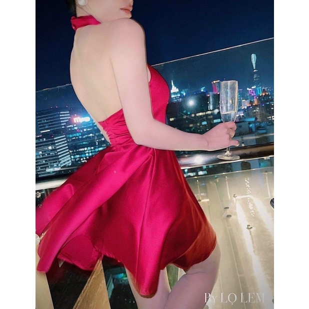 G1- đầm xoè cổ yếm chéo, chất phi lụa có mút