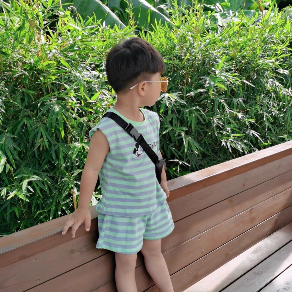 Set Áo Thun Ba Lỗ Kẻ Sọc + Quần Short Thời Trang Hè Hàn Quốc Mới Cho Bé Trai