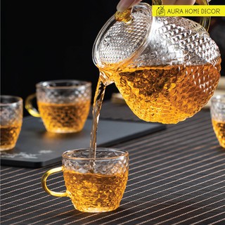 Bộ ấm chén pha trà thủy tinh chịu nhiệt phong cách Nhật Bản-1 Ấm Kèm Lõi Lọc Trà Và 6 Chén