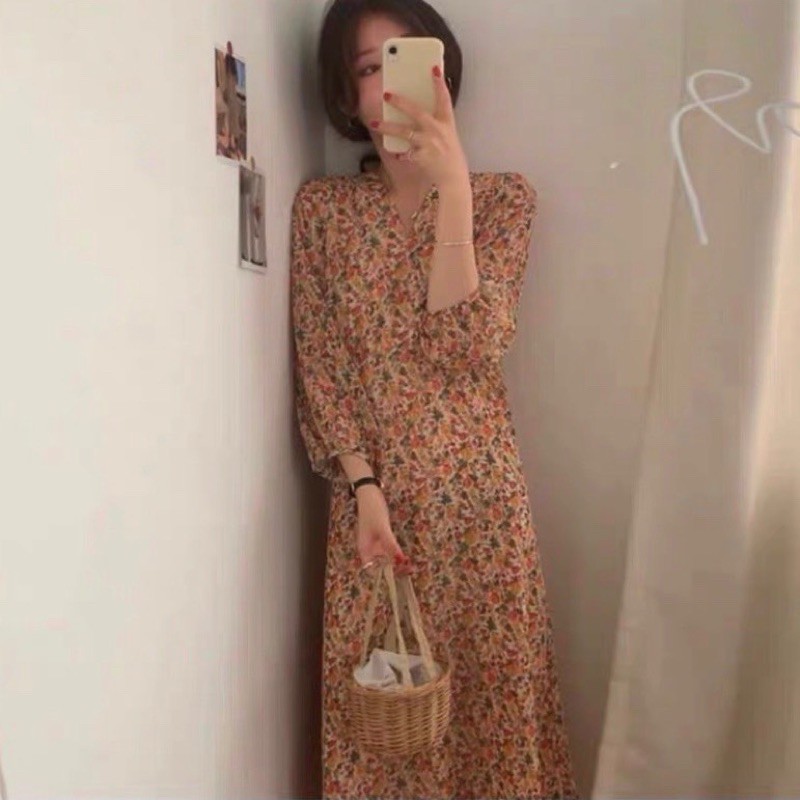Váy hoa nhí vintage cổ chéo dài tay Ulzzang VKE 9101 🌸 Hàng Quảng Châu(ảnh cuối shop tự chụp) | BigBuy360 - bigbuy360.vn