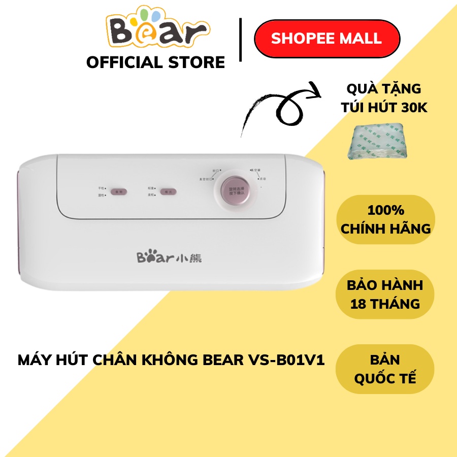 Máy hút chân không Bear A01F1  mini cầm tay 4 tính năng giúp bảo quản thực phẩm lâu Tặng kèm 30 túi, BH 18 th