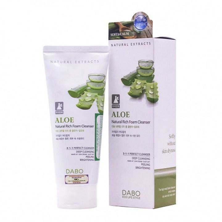 Combo 2 tuýp sữa rửa mặt lô hội trắng da, sạch da ALOE DABO Hàn quốc 180ml/Tuýp- HÀNG CHÍNH HÃNG