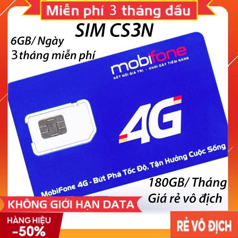 Sim mobifone sim 4G trọn gói không nạp tiền 180Gb/tháng 12max90 CS6N/CS3N 6GB/ngày