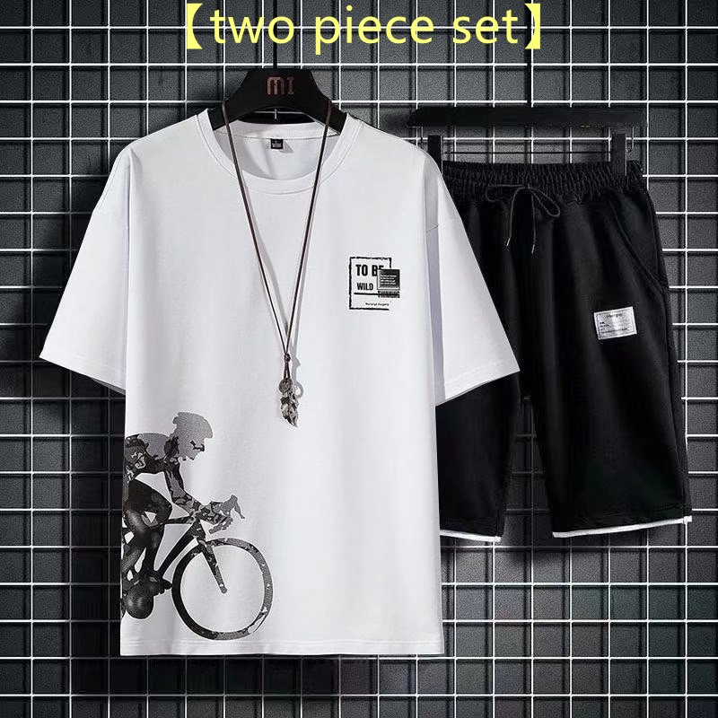 Bộ Đồ Thể Thao Áo Thun Cổ Thuyền Dáng Rộng In Họa Tiết Thời Trang Mùa Hè Hàn Quốc Cho Nam Cỡ M-3XL