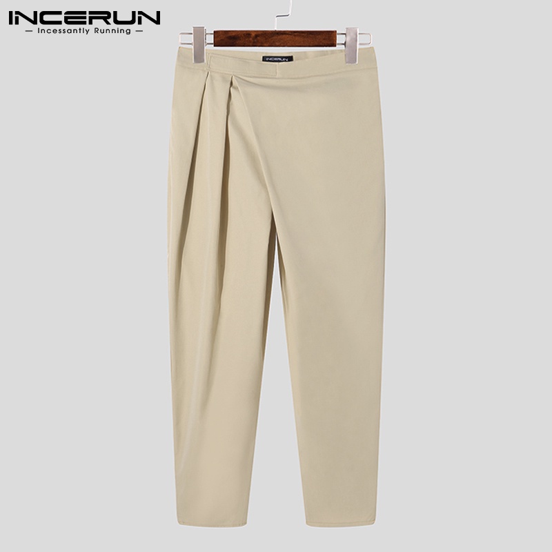 Quần dài hạ đáy INCERUN màu trơn đơn giản thời trang cho nam