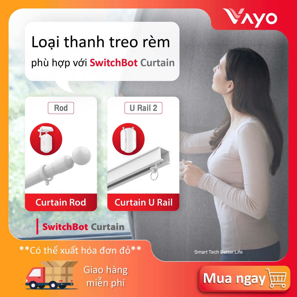 Thiết bị rèm cửa thông minh SwitchBot Curtain Robot điện thông minh - Điều khiển qua app, điều khiển bằng giọng nói