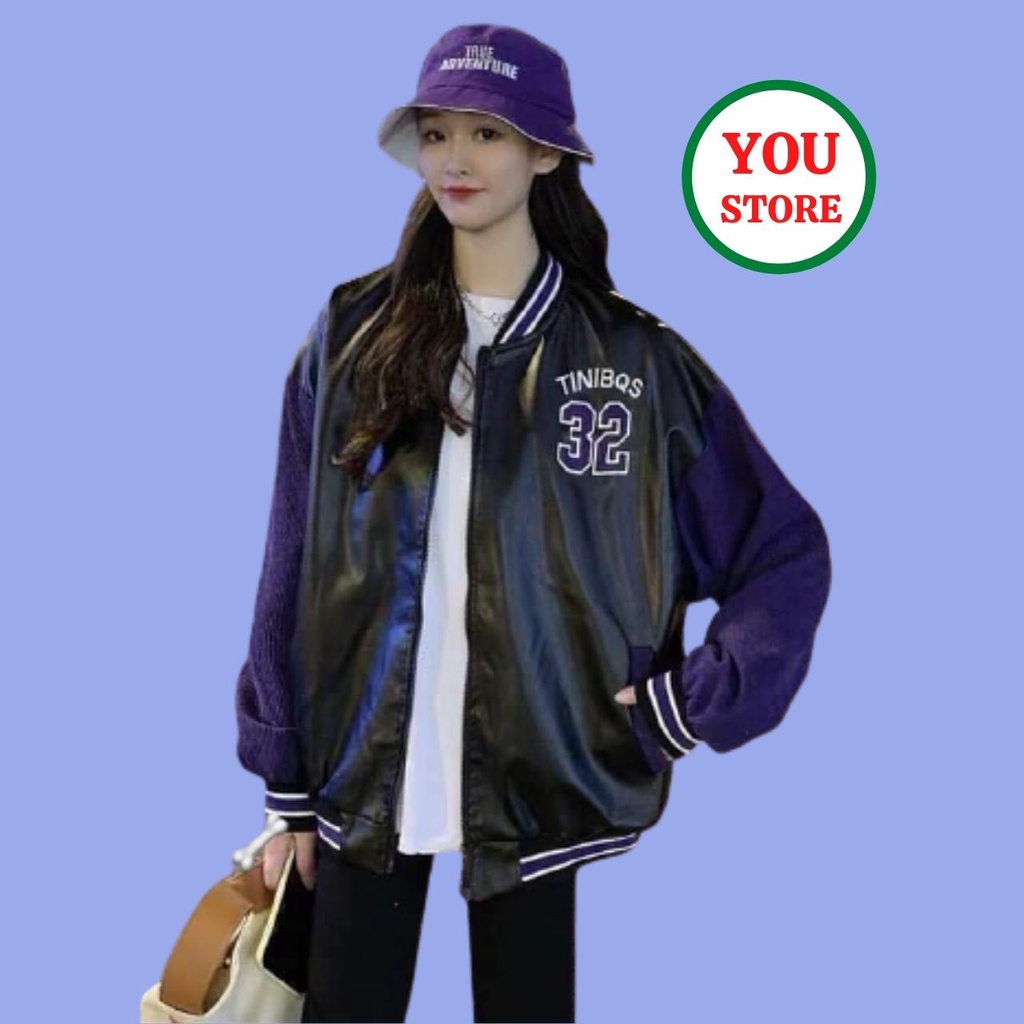 Áo Khoác Bomber Nam Nữ Chất Liệu Da Phối Tay Nhung In Số 32 Mã 163 You Store