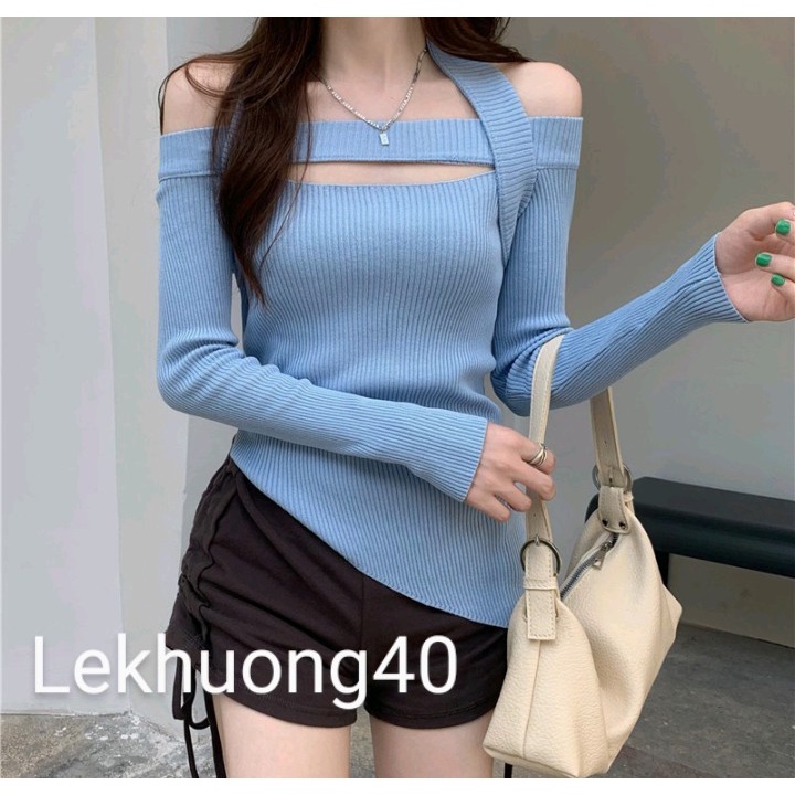 Áo bẹt vai xẻ ngực phối dây chông cỗ chất thun Gân co giãn 4 chiều Cam Kết Hàng Y Hình
