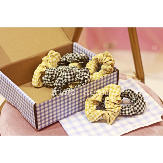 Cột Tóc, Buộc Tóc Vải Scrunchie Kẻ Caro Hanmade - ( Ảnh Thật)