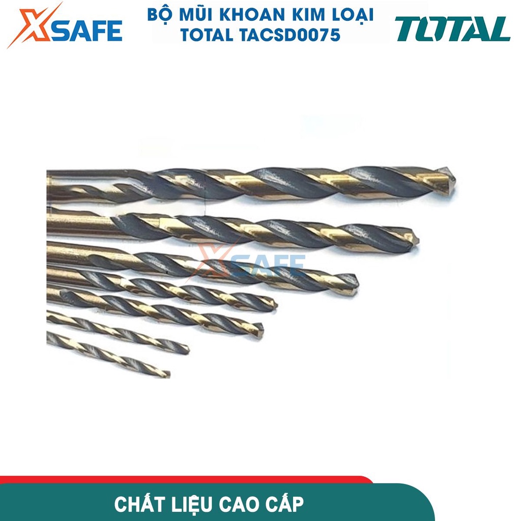 Bộ 7 mũi khoan kim lại hss Total TACSD0075, kích thước 2mm, 2mm, 3mm, 3mm, 4mm, 5mm, 6mm, đóng gói hộp nhựa