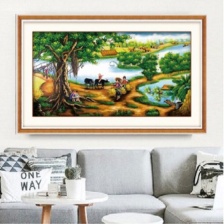 TRANH THÊU CHỮ THẬP CÂY ĐA LÀNG TRANH CHƯA THÊU LV3013