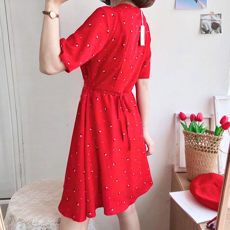 Xiaozhainv (3C) Váy Hoa Tay Ngắn Cổ Chữ V Size M-4Xl