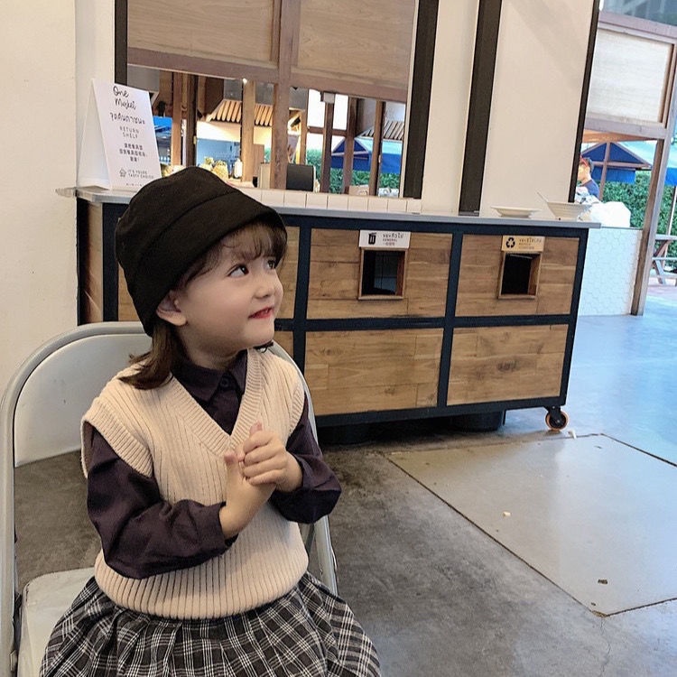 Mũ ngư dân trẻ em màu trơn đỉnh phẳng thời trang mùa xuân phong cách Nhật Bản