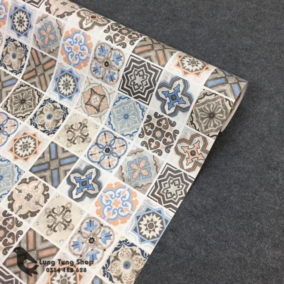 Decal gạch bông - giấy dán tường dán bếp màu gạch bông giả cổ