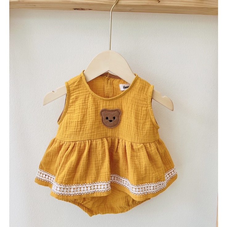 Ảnh thật - Shop tự chụp - Body Gấu xô muslin cho bé gái 5-11kg