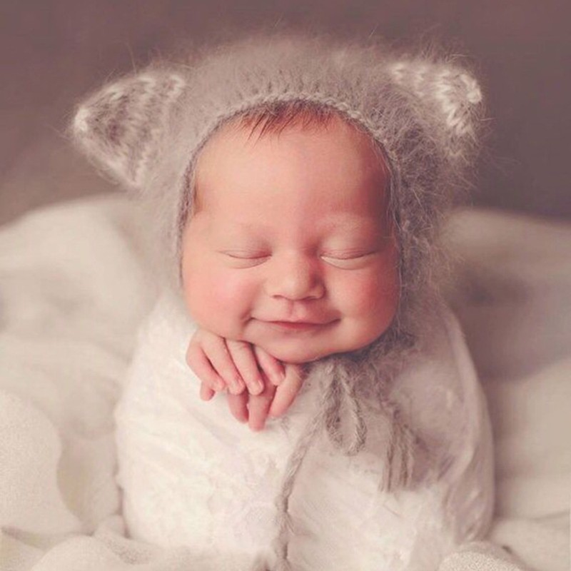 Mũ đan len họa tiết hoạt hình dễ thương dùng làm phụ kiện chụp ảnh cho bé sơ sinh