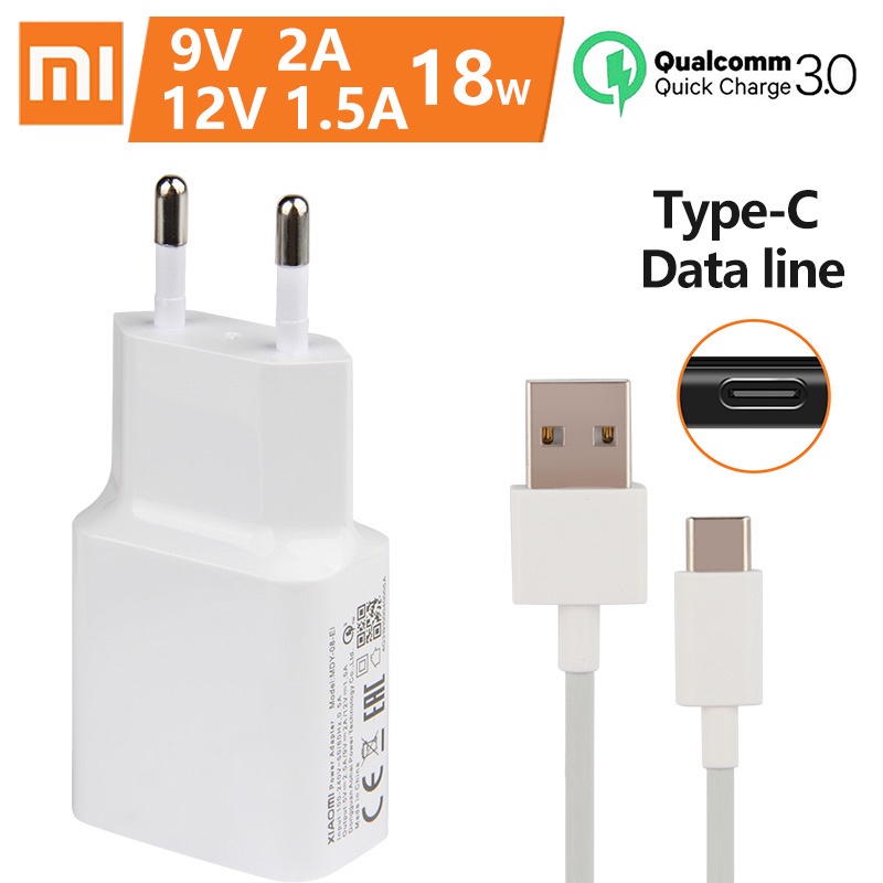 Xiaomi Mi 9 SE 18W Fast EU Charger QC3.0 Fast USB Wall Charger Micro USB và Type C Cable Sạc nhanh Thích hợp cho Mi 9 8 10 9se Redmi note 7 pro Mi 6 6X 8 A2 A1 Note 8