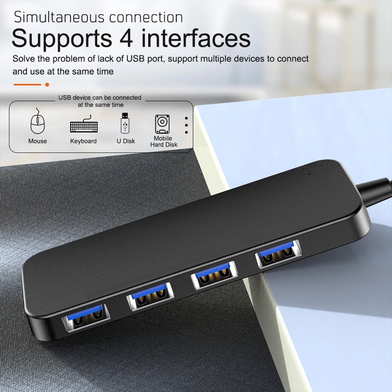 【CcExperts】4 cổng USB 3.0 HUB siêu mỏng Đèn báo tốc độ cao Bộ đèn USB Hub cho nhiều thiết bị Máy tính Máy tính xách tay Máy tính để bàn Bộ chuyển đổi PC USB 3.0 HUB