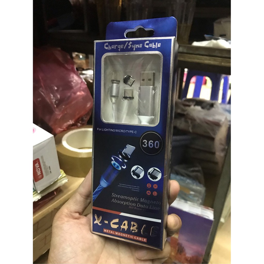 Cáp sạc từ 3 đầu nam châm đa năng cho tất cả các dòng điện thoại không led