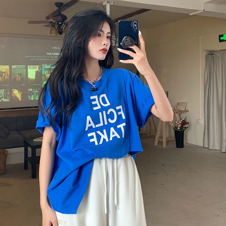 Áo thun IELGY tay ngắn dáng rộng in chữ phong cách cổ điển thời trang cho nữ