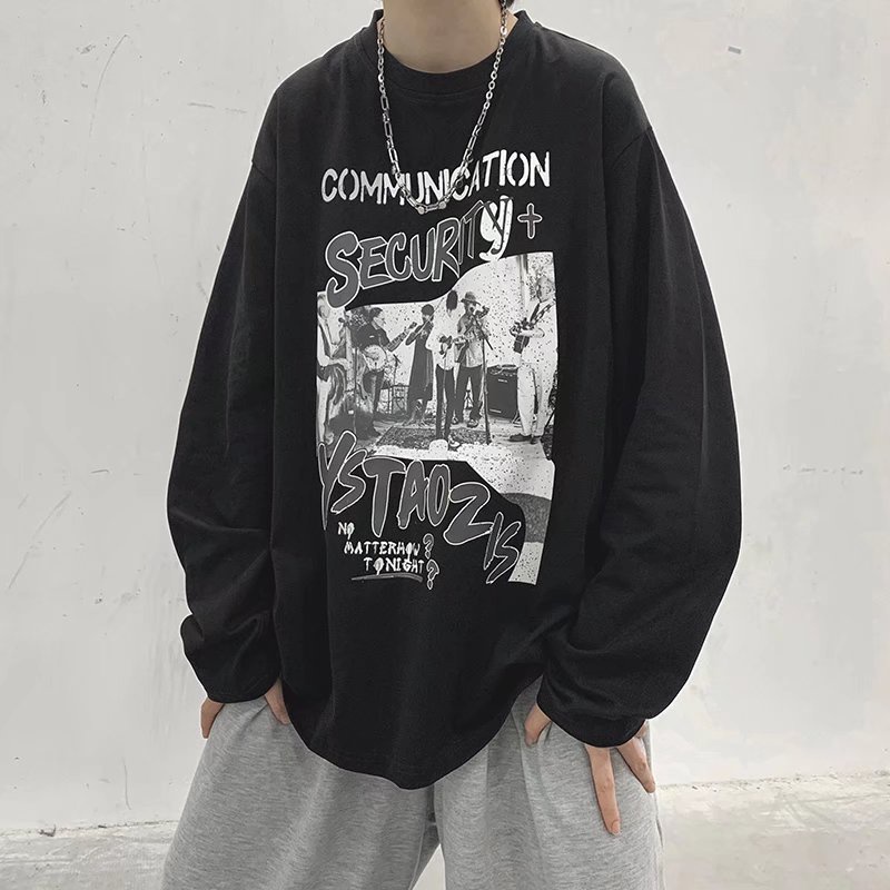 Áo thun dài tay dáng rộng thời trang cá tính cho nam size M-5XL