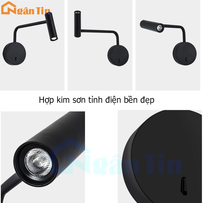 Đèn Led đọc sách xoay 180 độ gắn tường phòng ngủ phòng khách Led 3W 220V VK72 Ngân Tin