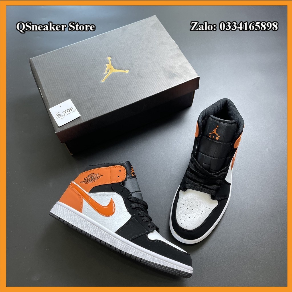 ✔️ Giày Jordan 1 Mid Cam Bóng Cao Cổ Giày Thể Thao Nam Nữ Full Phụ Kiện ✔️