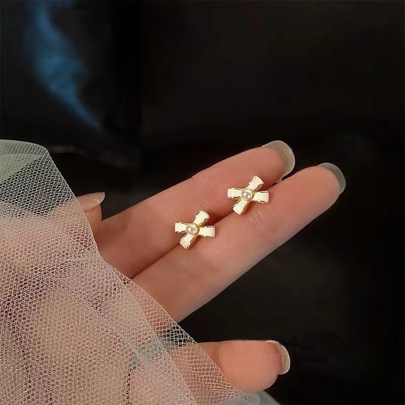 Bông Tai Hình Nơ Đính Ngọc Trai Cao Cấp Thiết Kế Mới Thời Trang Dành Cho Nữ s925