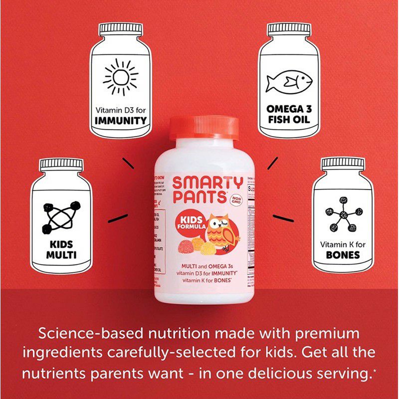 [Date 2024] Kẹo dẻo tăng đề kháng, trí não, thị lực, tim mạch, chiều cao, tiêu hoá cho trẻ Smarty Pants Vitamin 180v