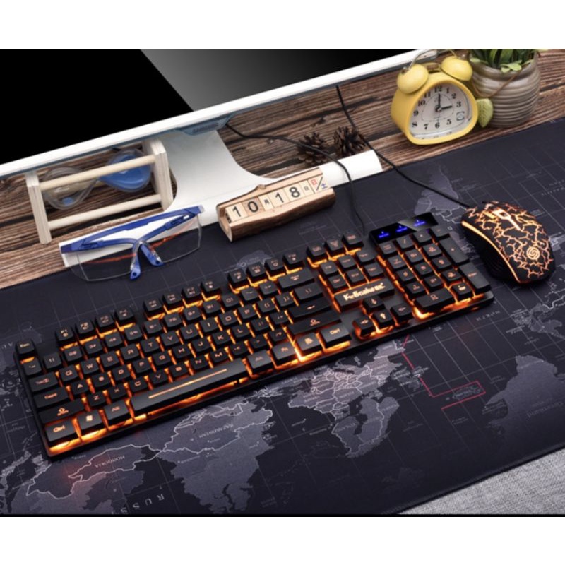 Bàn phím kèm chuột chuyên gaming km 320 full led vàng lửa mạnh mẽ.