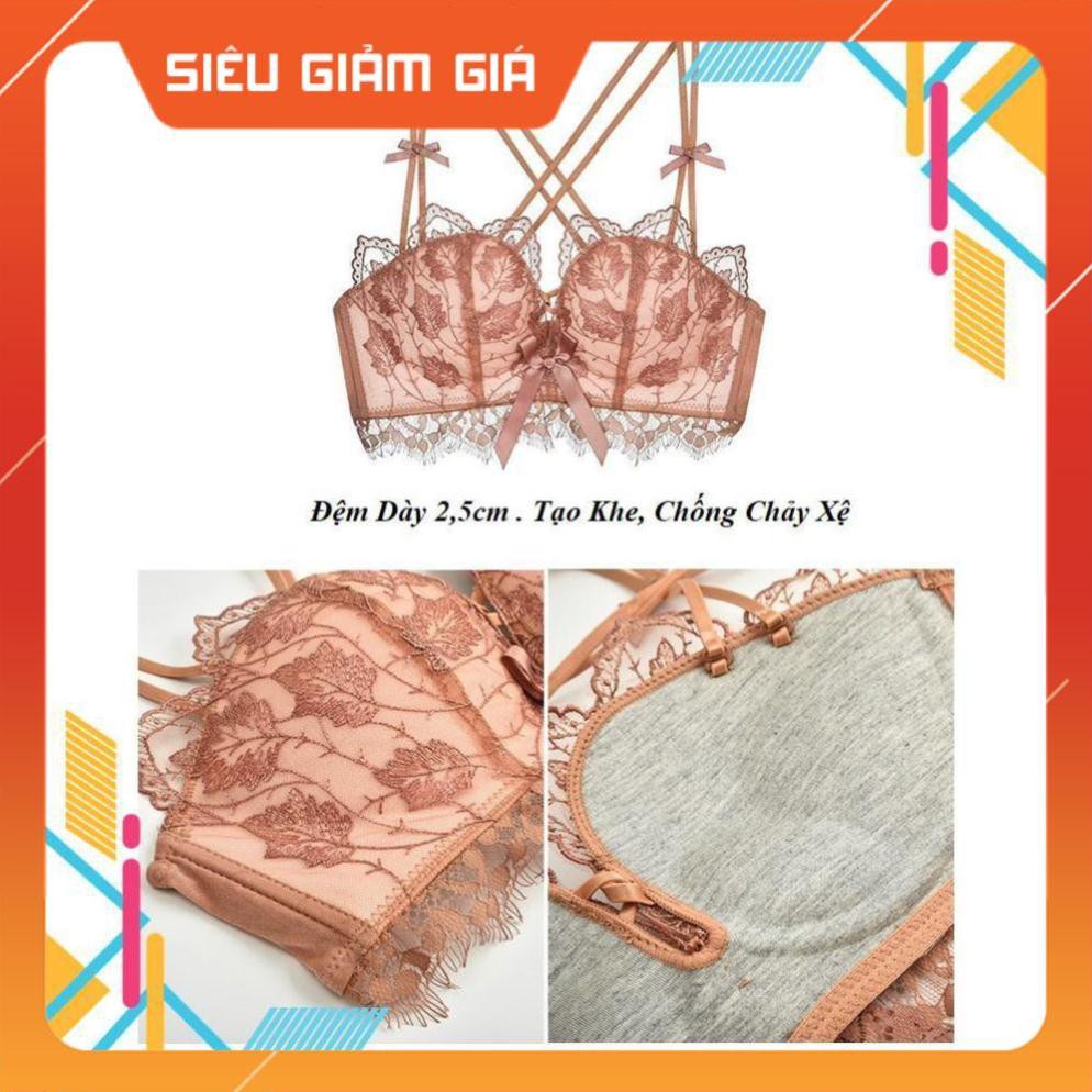 Áo Lót Nâng Ngực Không Gọng Hai Dây Phối Ren Vương Miện